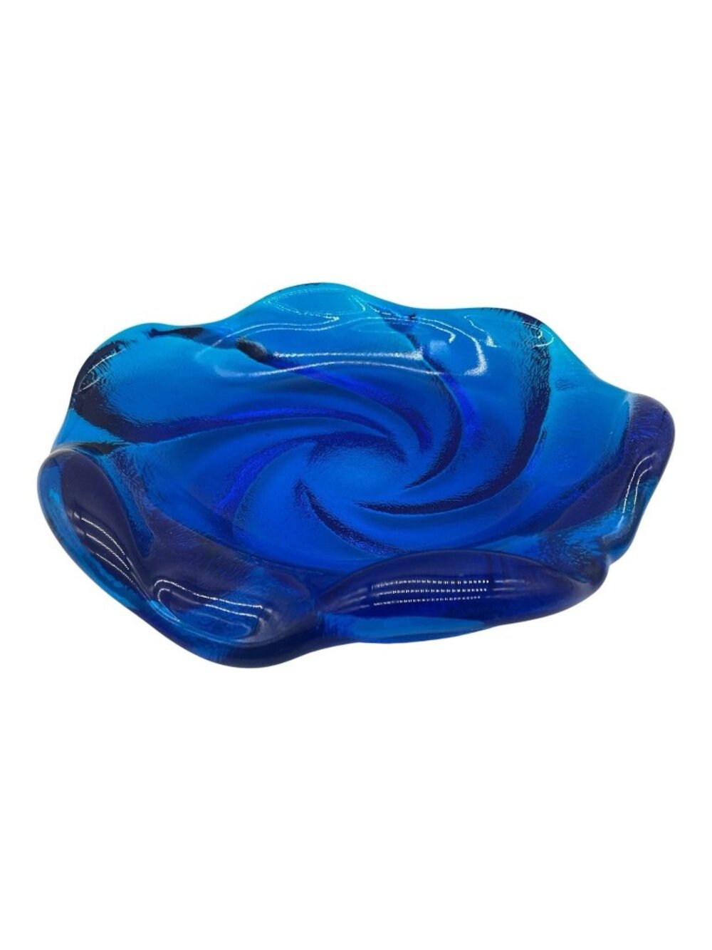 Fenton Vintage Colonial Blue Swirl Candy Dish, Trinket Bowl With Textured Bottom